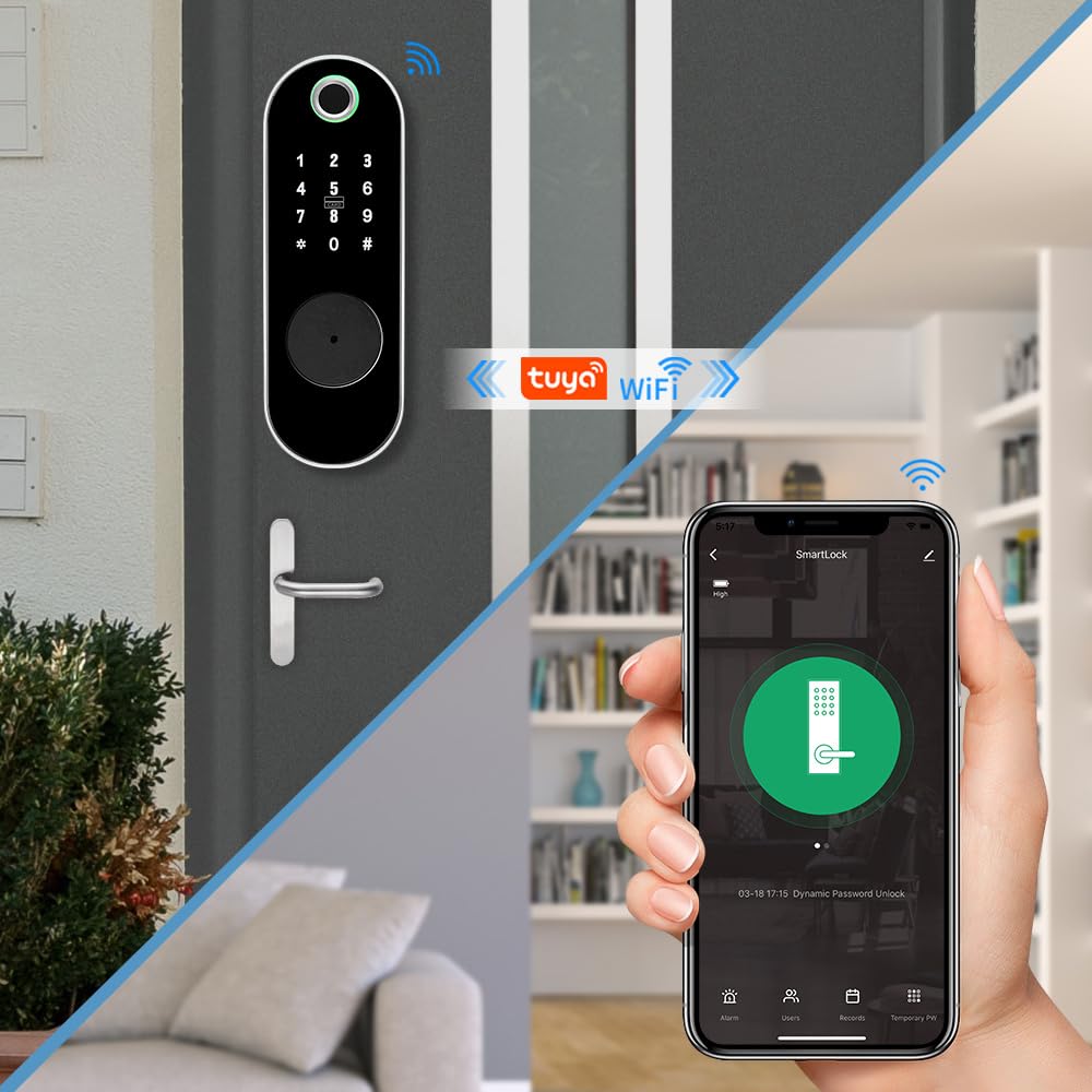 Cyfrowy, inteligentny, elektroniczny zamek do drzwi, odblokowanie aplikacji Tuya, bezpieczny identyfikator palca, kod antypodglądający, pilot zdalnego sterowania, klucz RFID 5 w 1, system