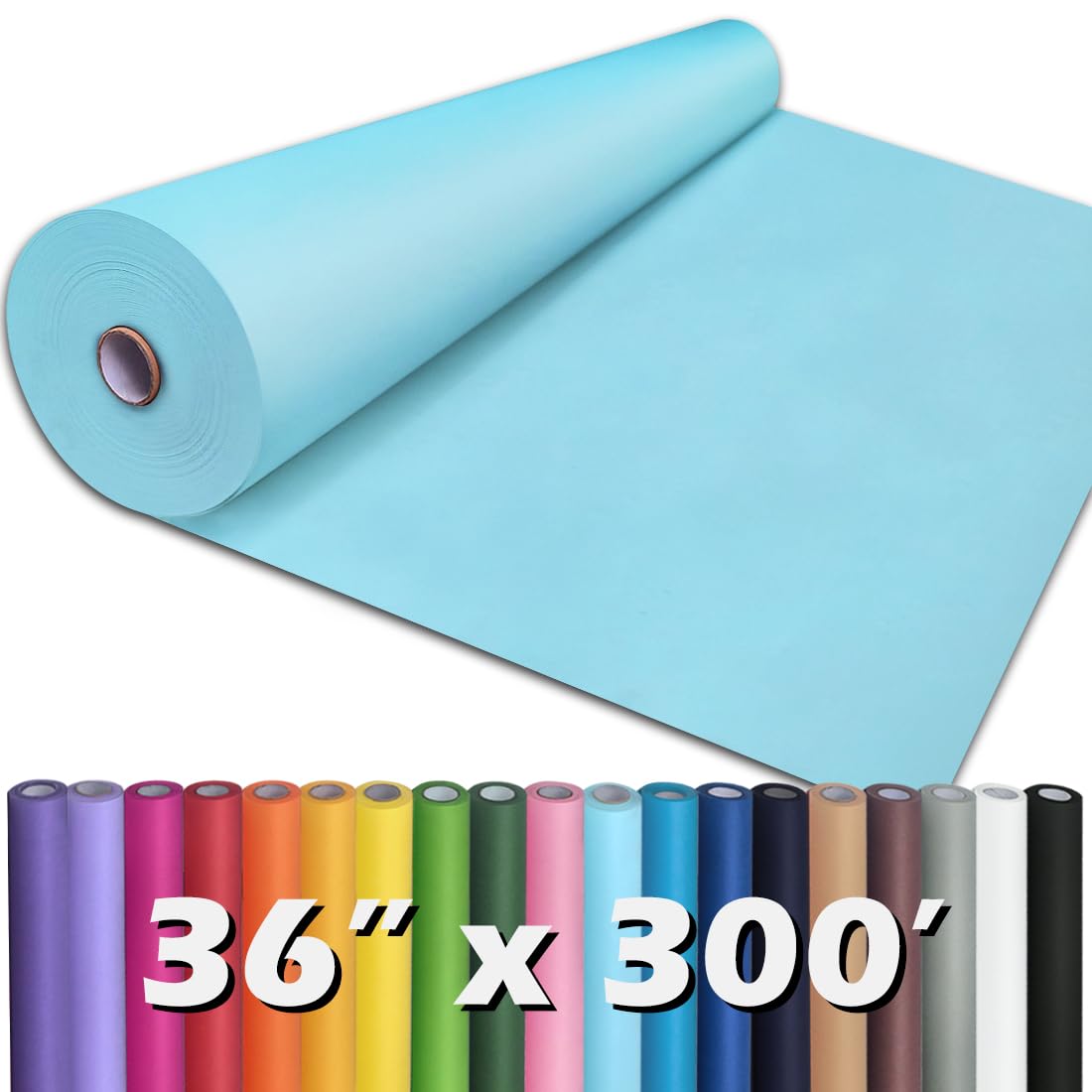 PerkHomy Light Blue Kraft Paper Roll 36" x 3,600" (300') for Gift Wrapping Bouquet Flower Art Painting Craft Writing Packaging Shipping 80GSM 55LB (Light Blue, 36" x 300')