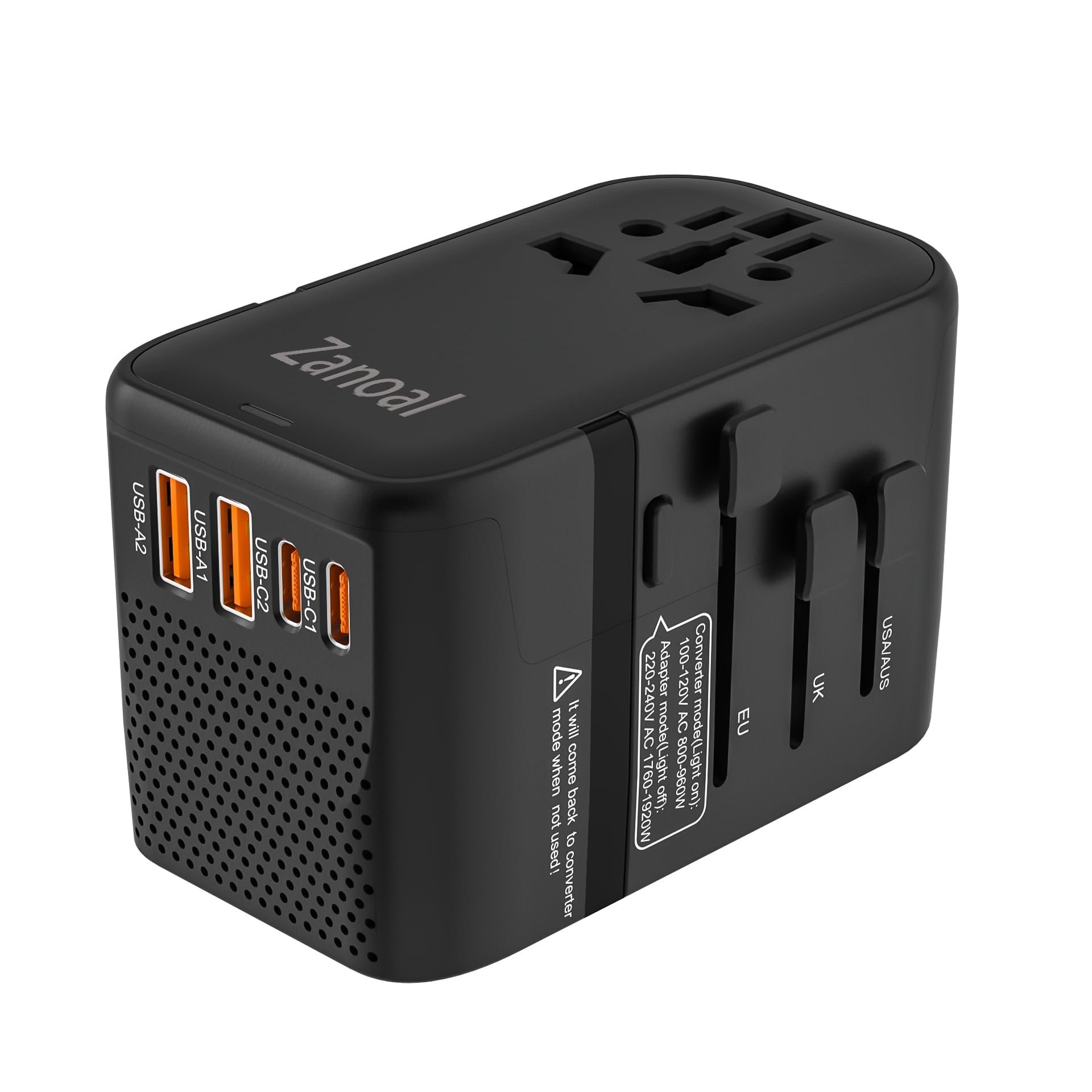 Convertidor de voltaje de 220 V a 110 V, adaptador de corriente internacional universal, convertidor de enchufe múltiple (negro)