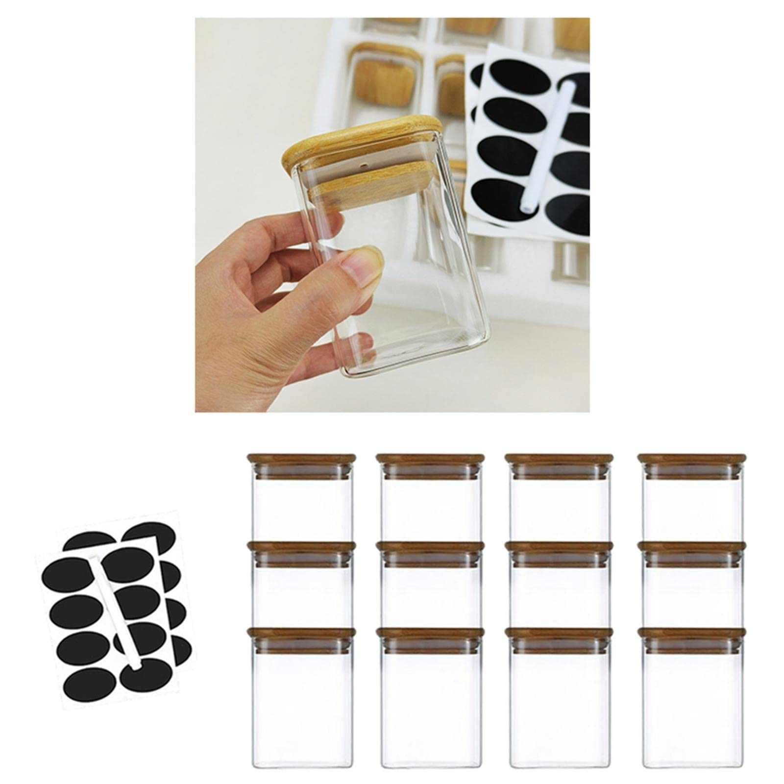 Set di 12 contenitori in vetro con guarnizione in sughero, contenitori per alimenti in vetro borosilicato per cucina, dispensa, spezie, tè e alimenti secchi