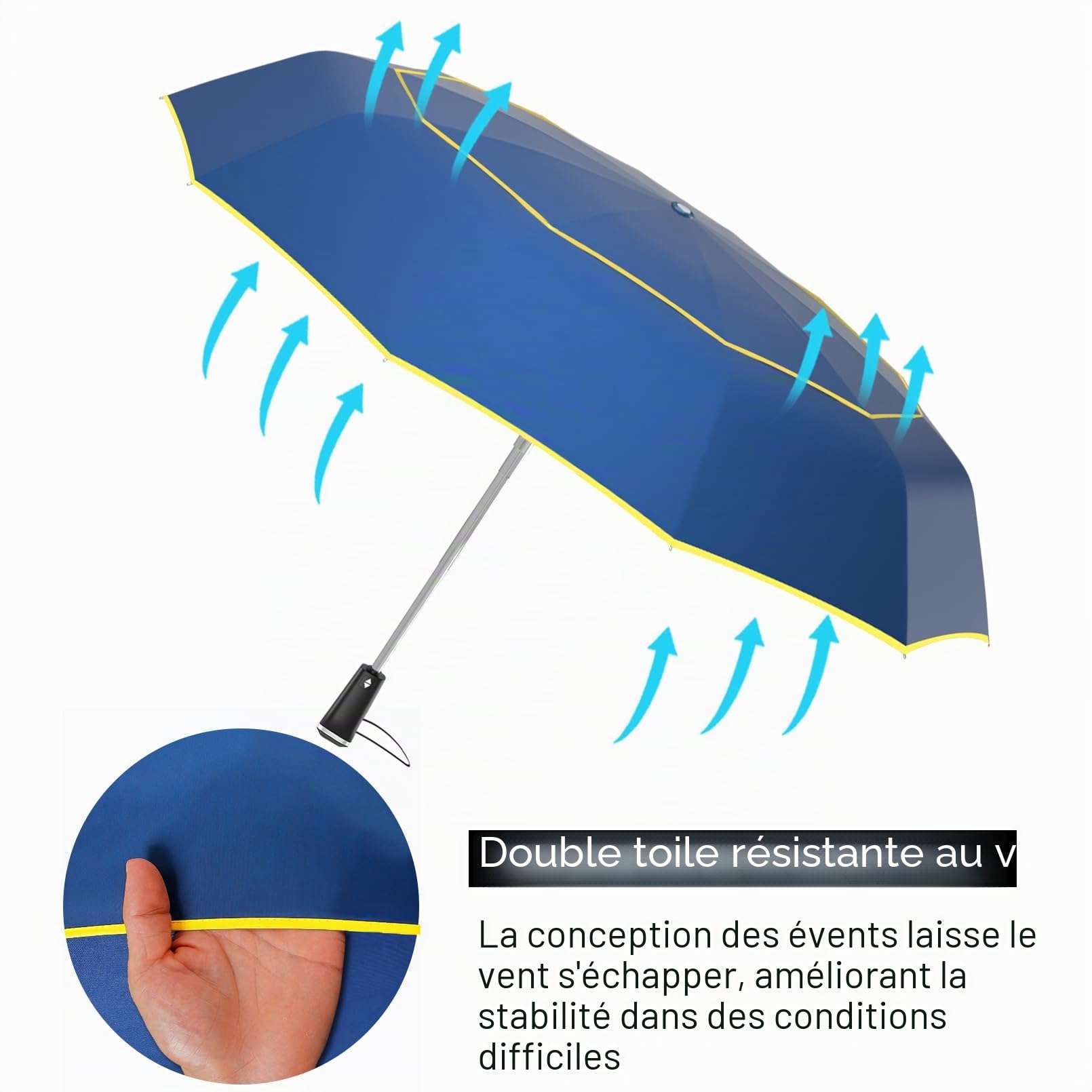 Satol Parapluie de Golf - Ouverture Automatique 10 Rayons, Double Toile, Protection UV, 54 Pouces Pliable Compact Paraplui avec Bandes Réfléchissantes, Convient à 2-4 Personnes (Bleu)