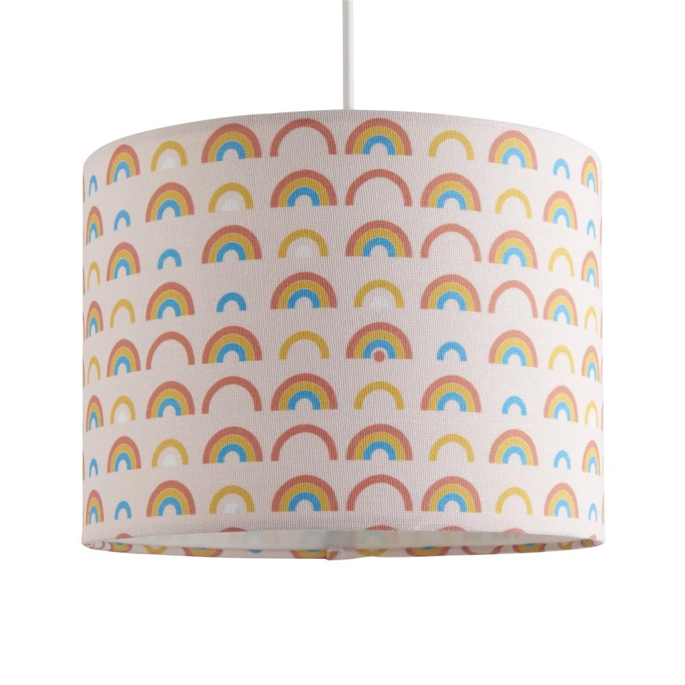 Firstchoicelighting Multi Coloured Kids Bedroom Or Nursey Lightshade, Fun Easy Fit Pendant Shade, Colourful Rainbow Design, 25Cm Diameter