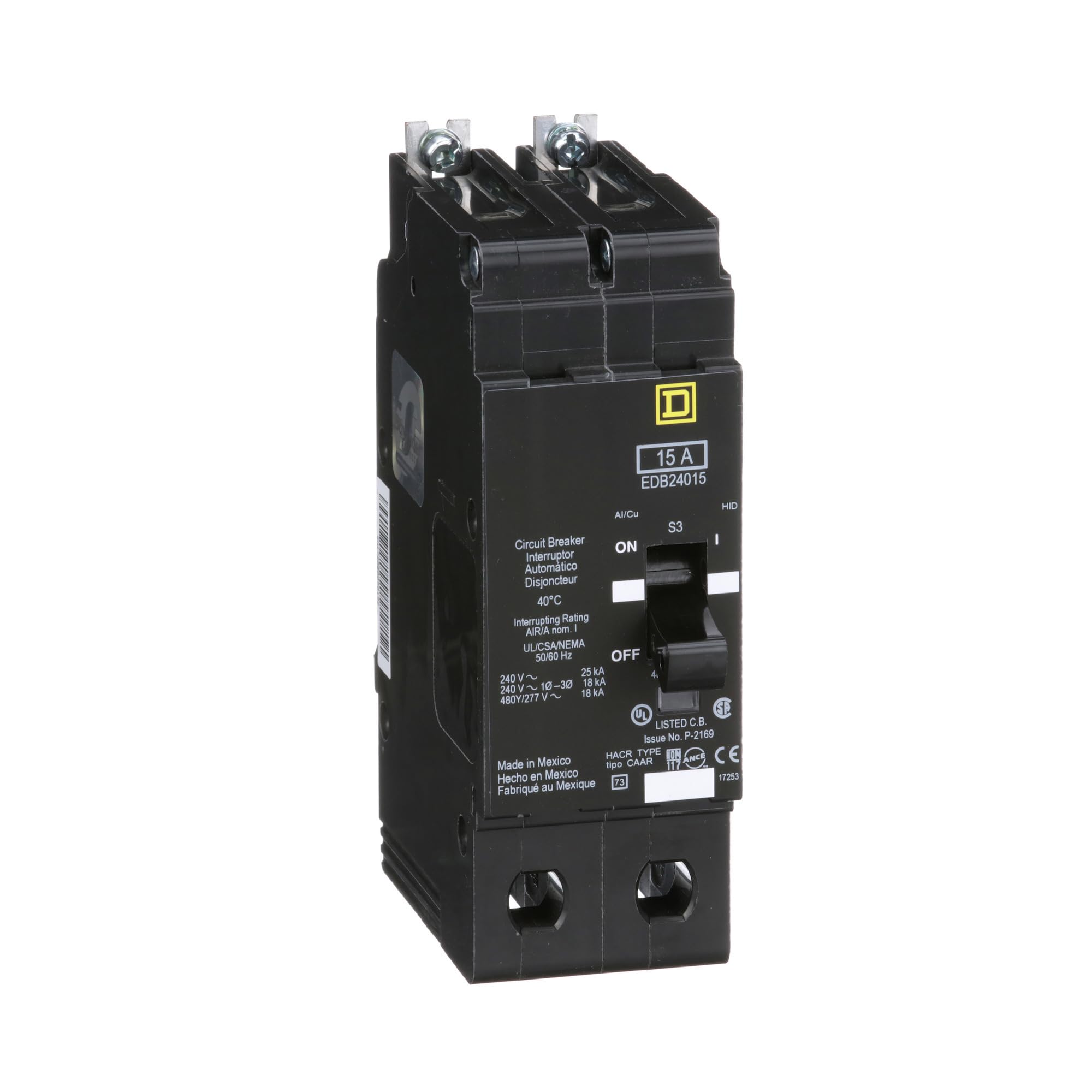 HBI #2 18° Square D EDB24015 15A Circuit Breaker 2 Pole 480Y/277V EDB