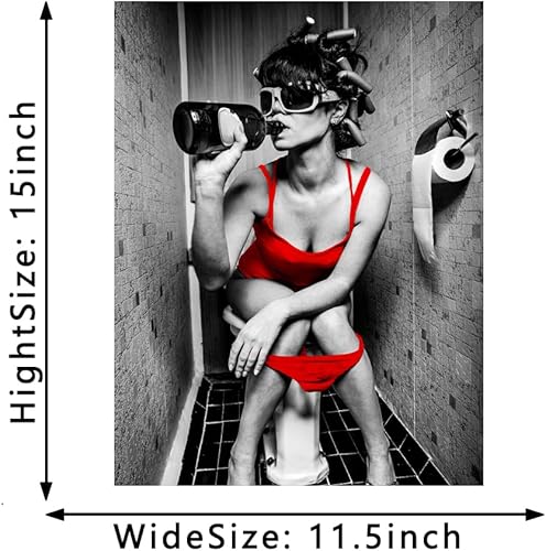 Miniatura 5 de Lienzo moderno y sexy para mujer, impresión de ropa interior roja y sexy, arte de pared, niña desnuda, bebida de vino tinto sentado en el inodoro,