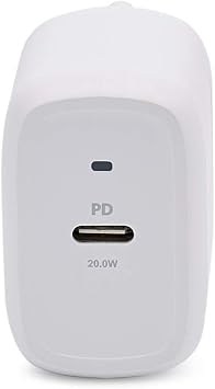 Amazon Basics Wall Charger with 20W USB-C 1-Port, Non-GaN, EU Plug, White, 2.8 x 8.5 x 4.2 cm