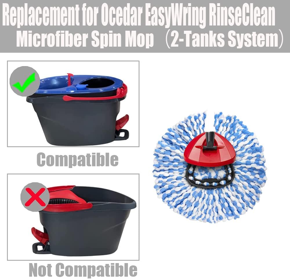 spin mop head, base, handle replacement for o-ceda easywring rinseclean microfiber spin mops, 2 microfiber mop refills, 1 triangle head cover and 30-58in handle (blue (2-tank system)) blue(2 tank system)