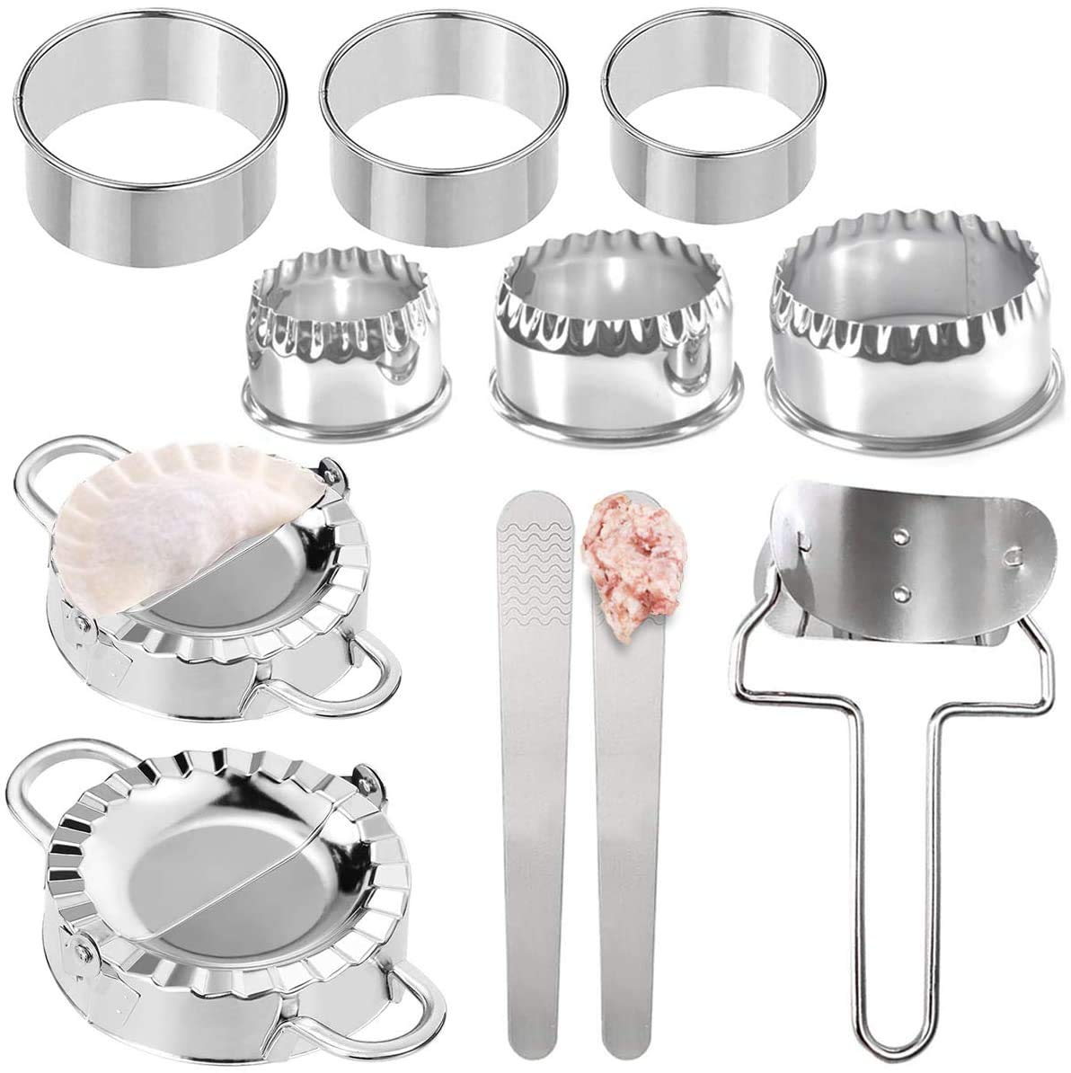T&Q11 pcs Dumpling Maker, Portable Dumpling Mold Set Stainless Steel Manual Dumpling Machine Pastry Maker Kitchen Tool for Cooking Dumpling Mould Accessories for Kitchen Home Restaurant