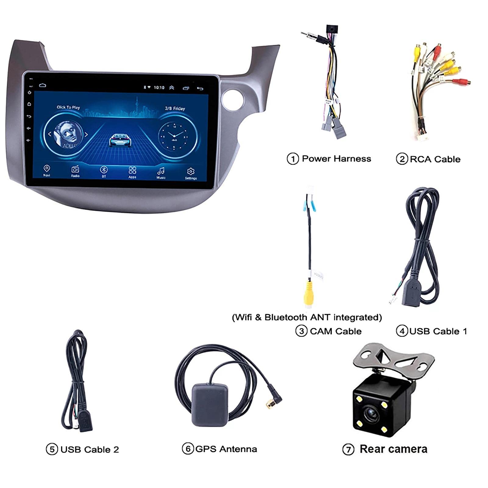 Nav Car Multimedia Au-DIO Speaker GPS Andoid 10 - Aplicable para Hon-da Fit 2008-2013, navegación estéreo para automóvil, Reproductor de Radio HD, Receptor Bluetooth FM USB, 10 Pulgadas HD, na
