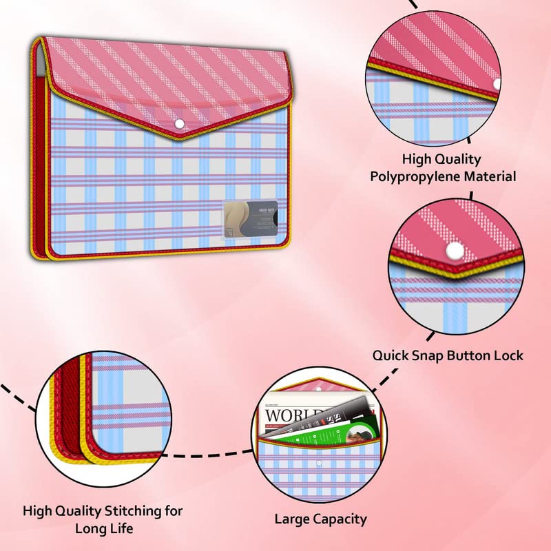 Image of FEDUS Documents Holder Envelope Folder, Stylist Printed File Storage Bag with Snap Button Transparent Plastic File for documents Certificate File Document Folder for Certificate RED