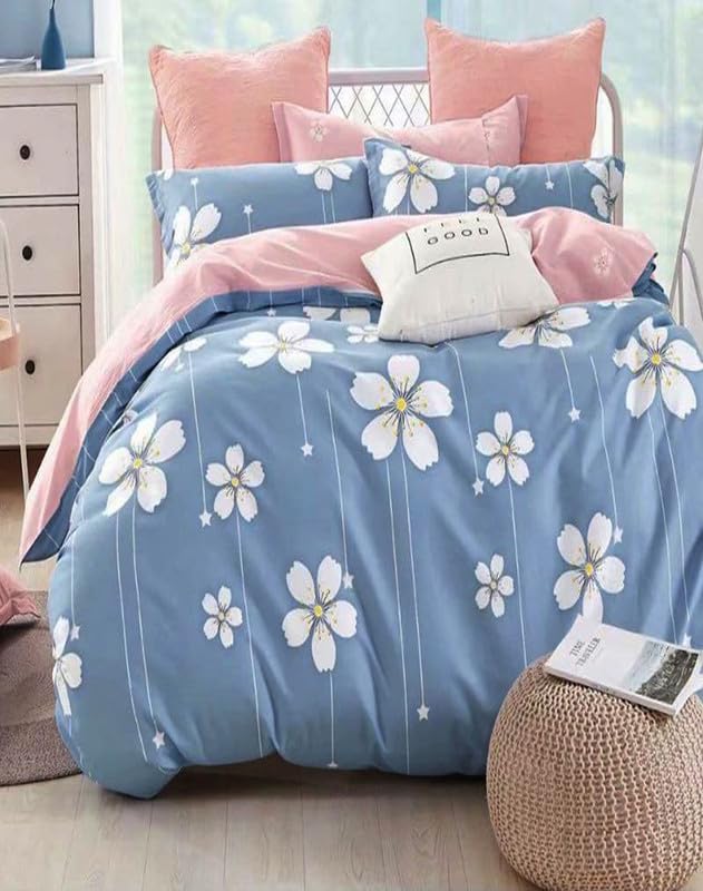 Image of Polycotton Polyester Polyfill 120 GSM Reversible Single Bed Comforter, Blanket, Queen (60x90 inch) Blue & White