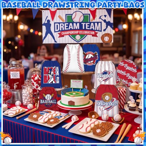 Image of Honoson 16 Pcs Baseball Drawstring Backpack Baseball Goodie Bags Softball Gift Bags Drawstring Backpack Softball Party Favors Snack for Sports Team Birthday Party Supplies