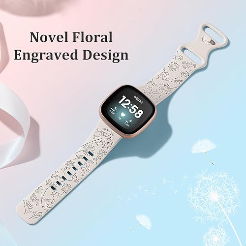 Vista 48 de Bandas grabadas con flores compatibles con correas Fitbit Sense/Fitbit Versa 4/Fitbit Versa 3/Sense 2 1 para mujer, bonita correa de repuesto