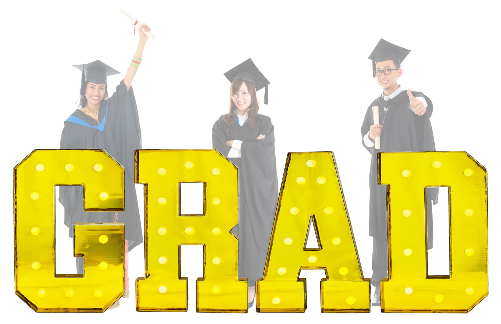 LANGXUN 40inch Black Grad Letters Kit, Large LED Marquee Light Up Letters for Graduation Party Decorations 2024, Class of 2024 School Grad Party Supplies Indoor/Outdoor Home Door Décor