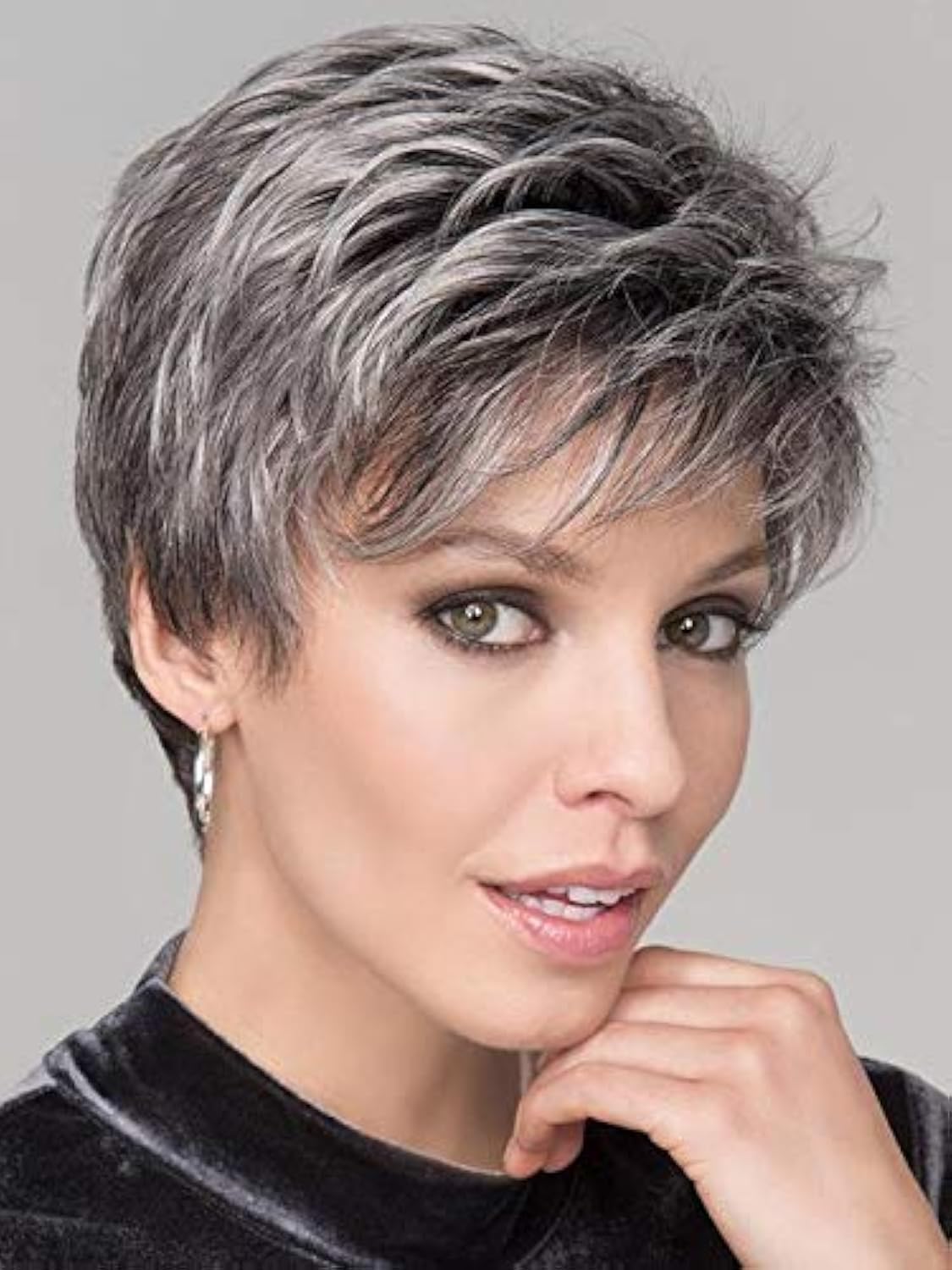 HAIRCUBE Perruque Naturelle Courte Humaine Pour Femmes - Ombrée Gris à Blanc - Utilisation Quotidienne