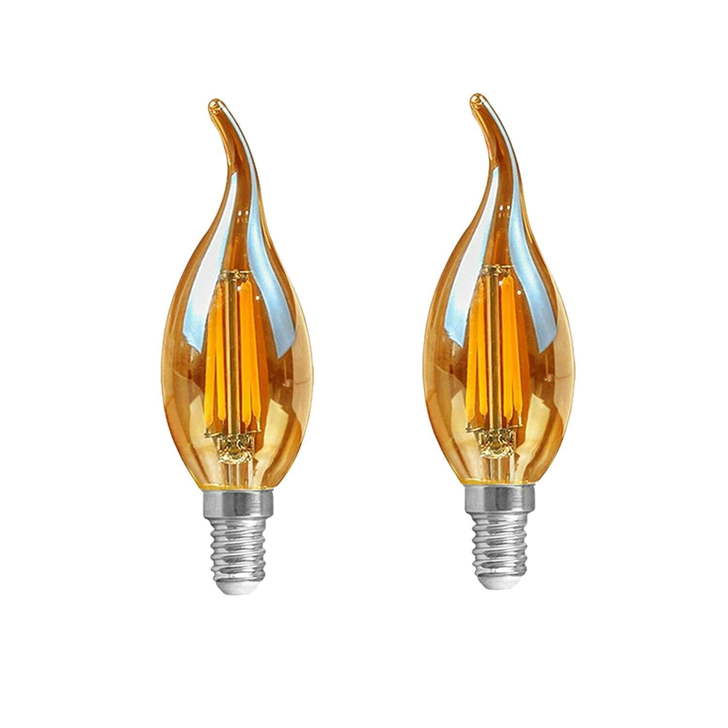 LEDSone 2 Pack E14 LED Dimmable 4W Warm White 2700K C35 Bent Tip Flame Shape Vintage Led Chandelier Light Bulbs 40W Candelabra Halogen
