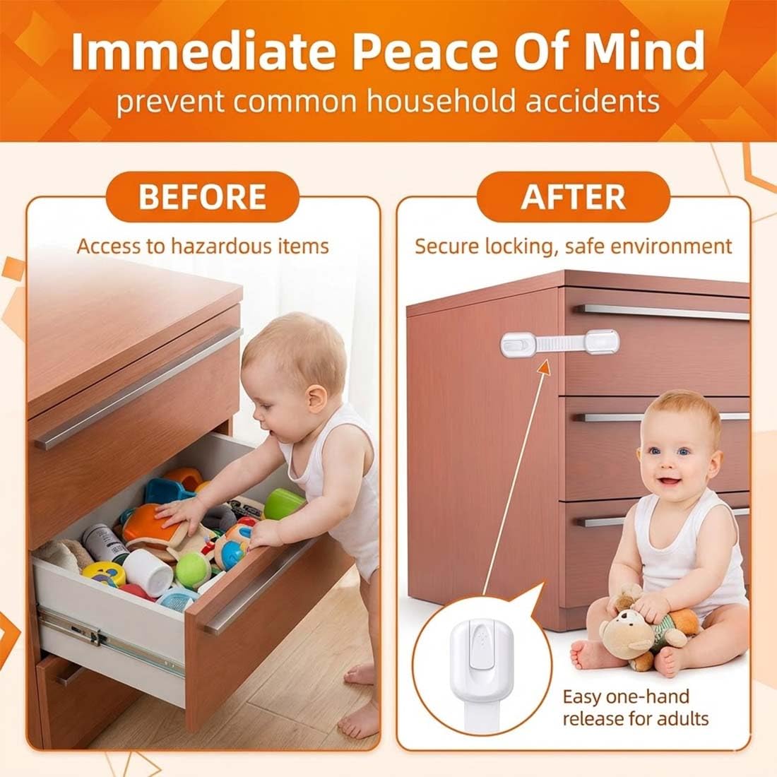 Securite Placard Enfant 6 Pièces Blanc Standard Adhésif Fort Bloque Porte