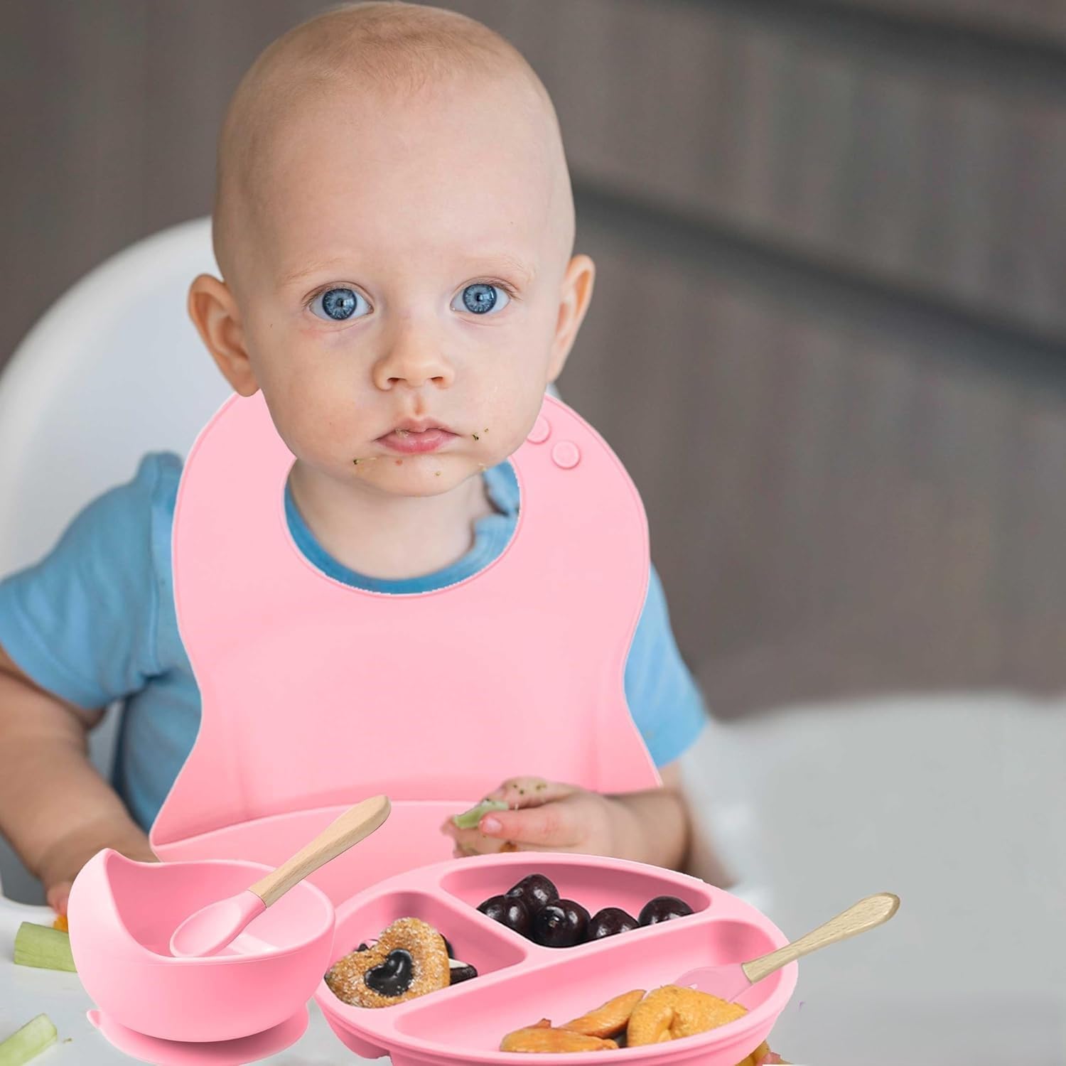 SHIKSHA PATRI 6PCS Silicone Baby Feeding Set – Suction Plate, Bowl   , Bib, Spoon, Fork, Cup – BPA-Free, Non-Toxic, Microwave & Dishwasher Safe for Toddlers 6+ Months (Pastel Pink) - Image 6 thumbnail