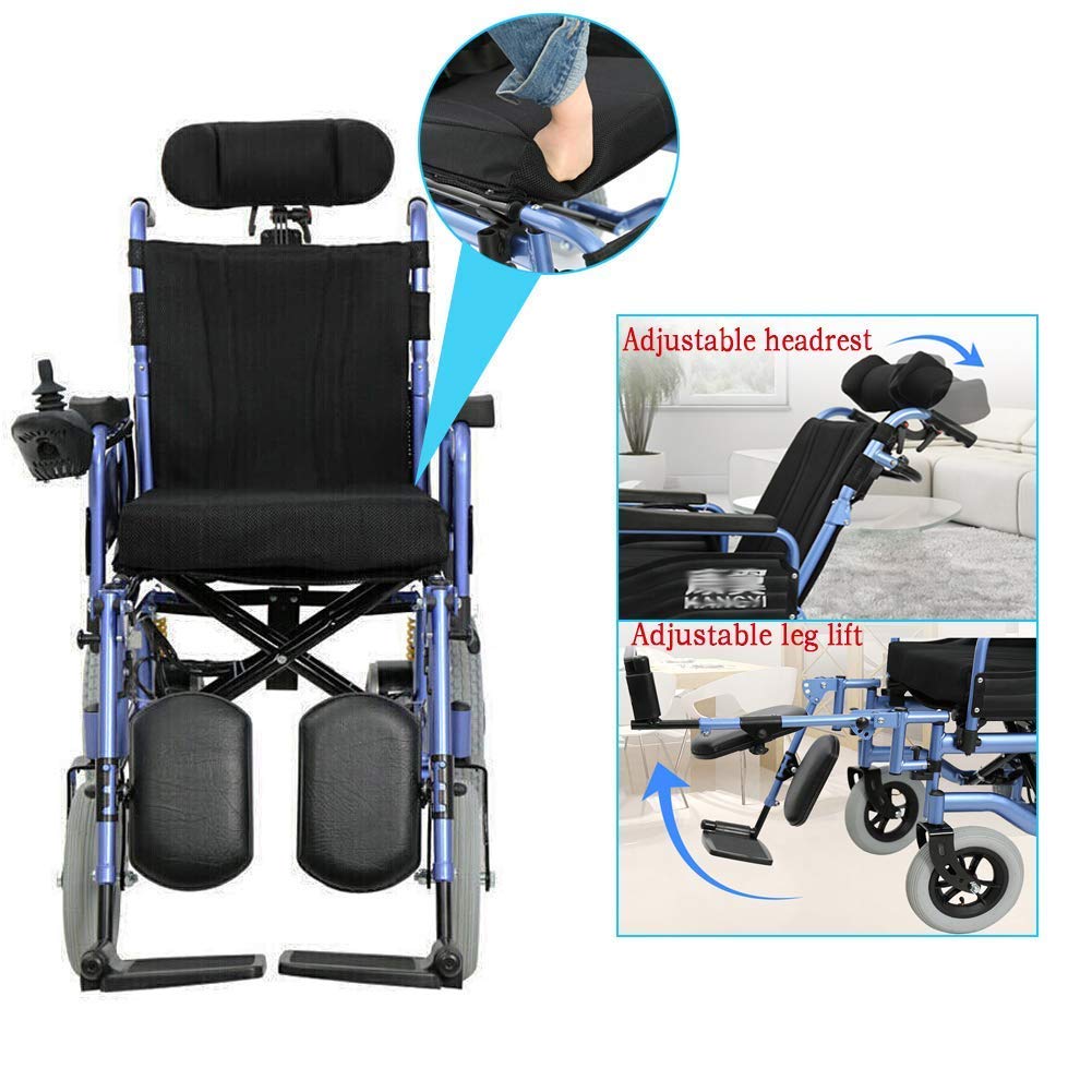 Sedie a rotelle Leggere Pieghevoli elettriche con poggiatesta, Carrozzina Portatile Pieghevole per Tutti i Terreni, Larghezza del Sedile 45 cm, 360 ° Joystick, Batteria agli ioni d