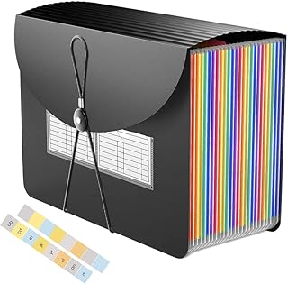STORLOCKER File Organiser 24 Pockets Extra Capacity Folders for Paperwork A4 Having Flexible Cord, Document Organiser, A4 Expanding File Folder with Lid and Colour Labels Rainbow Files and Folders