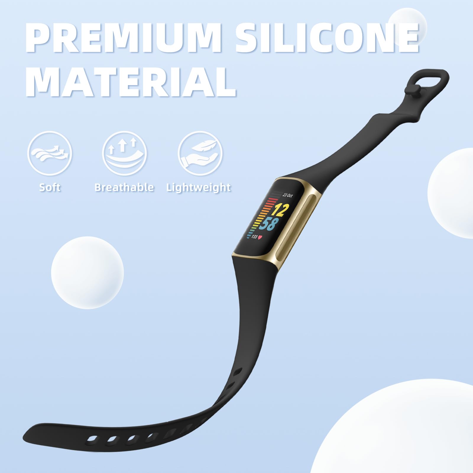 CeMiKa Silicone Slim Strap Compatible with Fitbit Charge 5/6, Soft Breathable Sport Bands - Image 2