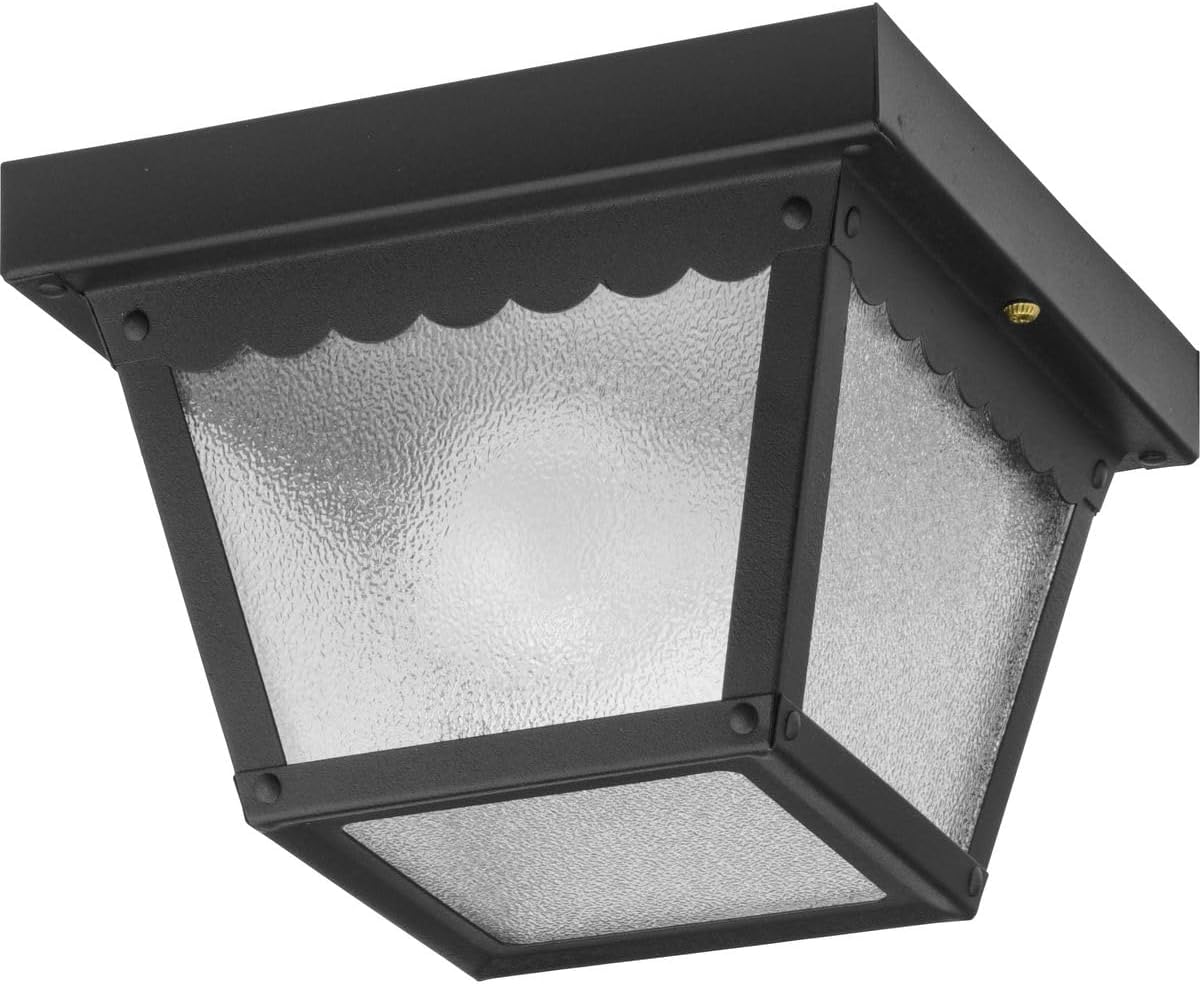 Progress Lighting 1-Light Indoor and Outdoor Flush Mount Ceiling Light, Interior and Exterior Ceiling-Mount Fixture for Porches, Patios, Garages, Hallways, Metal, 7-1/2" by 5", Black, P5727-31