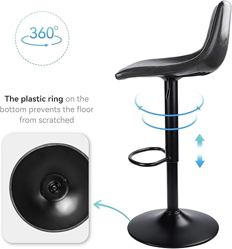 Miniatura 5 de Miereirl Juego de 4 taburetes de bar con respaldo de cuero, asiento grueso, giratorio, altura ajustable, silla para el hogar, cocina, isla gris