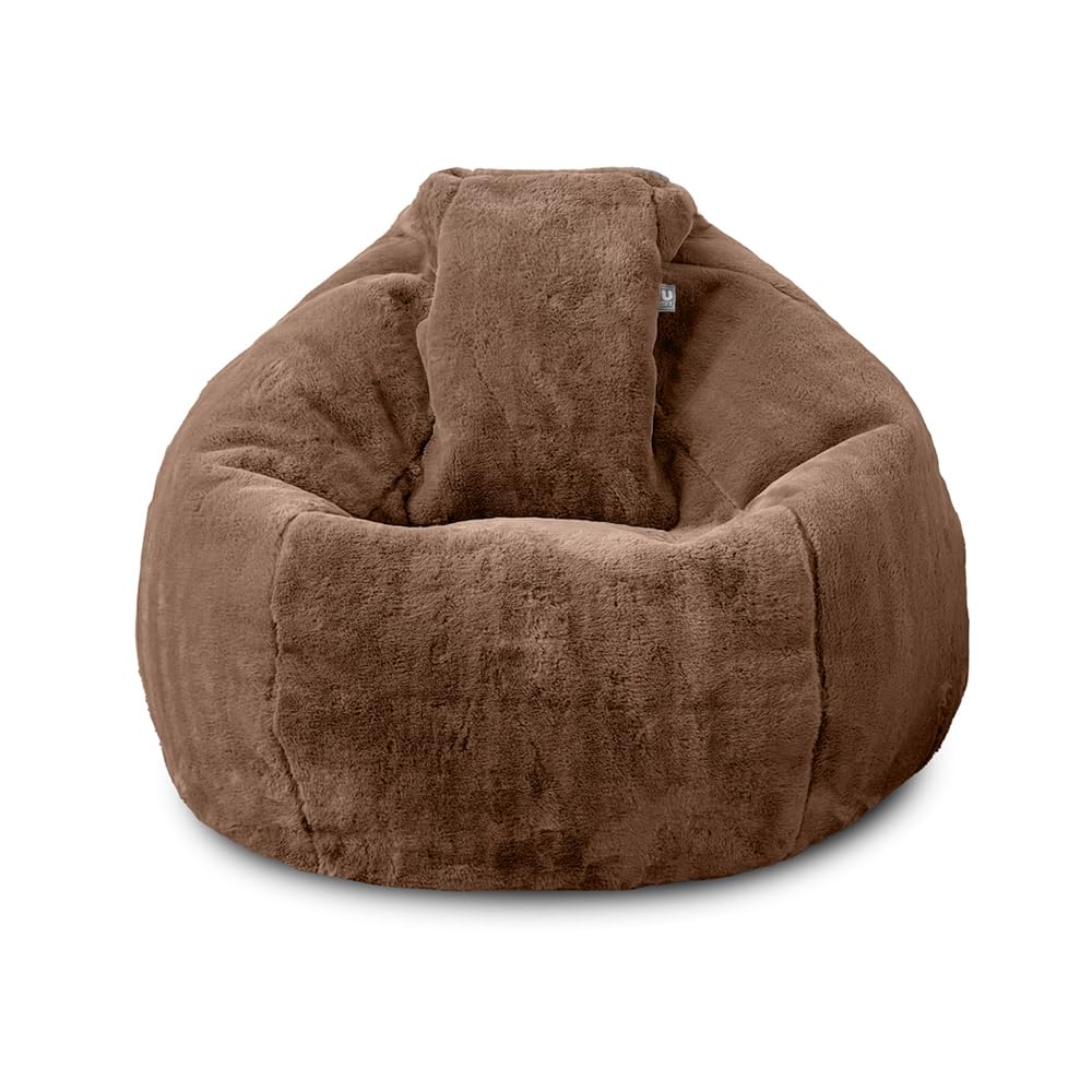 rucomfy Beanbags Hygge Faux Fur Bean Bag Chair for Adults - Extra Large Luxurious Fluffy Seating for Home Lounge and Bedroom - Arrives with Filling - 90 x 100cm (Linen, Beanbag Only)