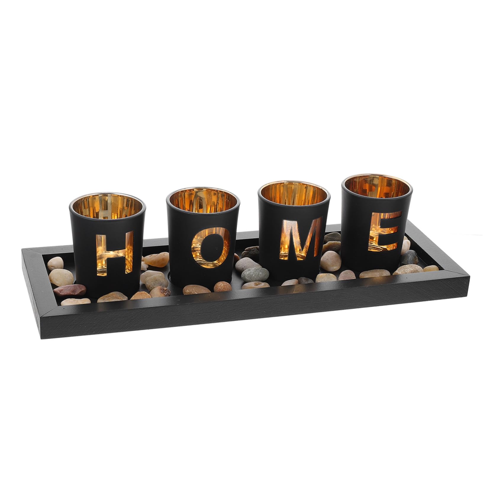 Yardenfun 1 Set Home Candlestick Ornament Letter Decor Tabletop Decor Wood Pillar Candle Holders Terrarium Decorations Black Candles Candlestick Holder Crystal Candle Glass Wooden Tray