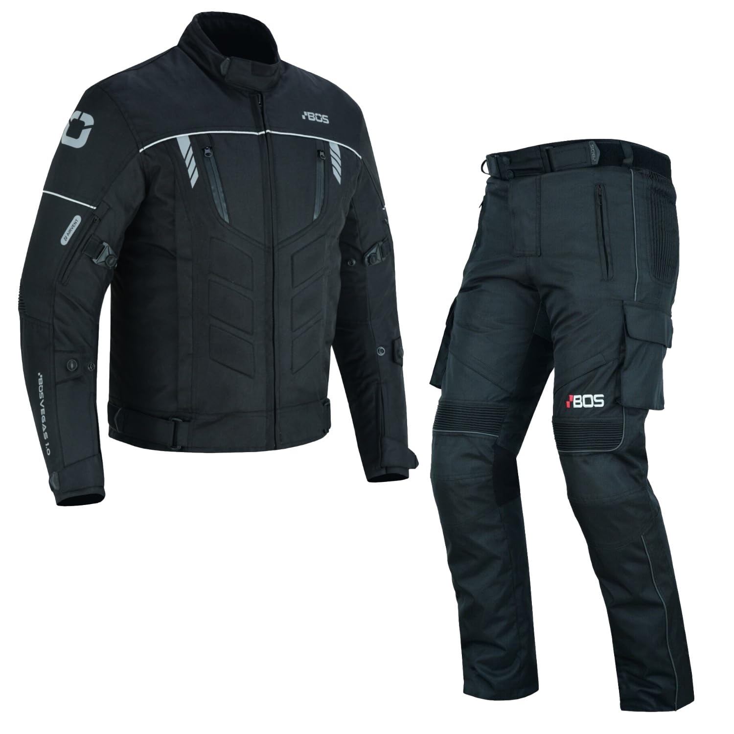 BOSmoto Motorradkombi Textil 2-teilig mit CE Protektoren – Motorradjacke und Motorradhose für Herren,Wasserdichte Motorradjacke mit Hose,Herren Motorradkombi Textil