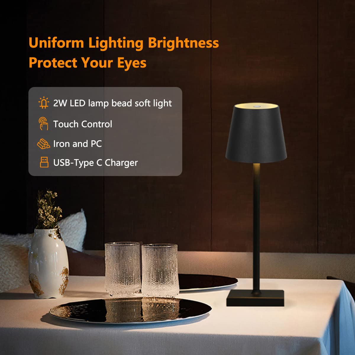 Lámpara de mesa inalámbrica LED de 15.4 pulgadas, 3 colores, regulable, color negro, luces de escritorio de 5000 mAh, batería táctil, luz nocturna recargable por USB, luz de lectura para 3