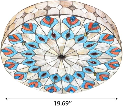 Miniatura 7 de NIUYAO 298230 - Lámpara de techo vintage de 20 pulgadas de ancho, hecha a mano, montaje empotrado, con pantalla de pintura de cola de pavo real