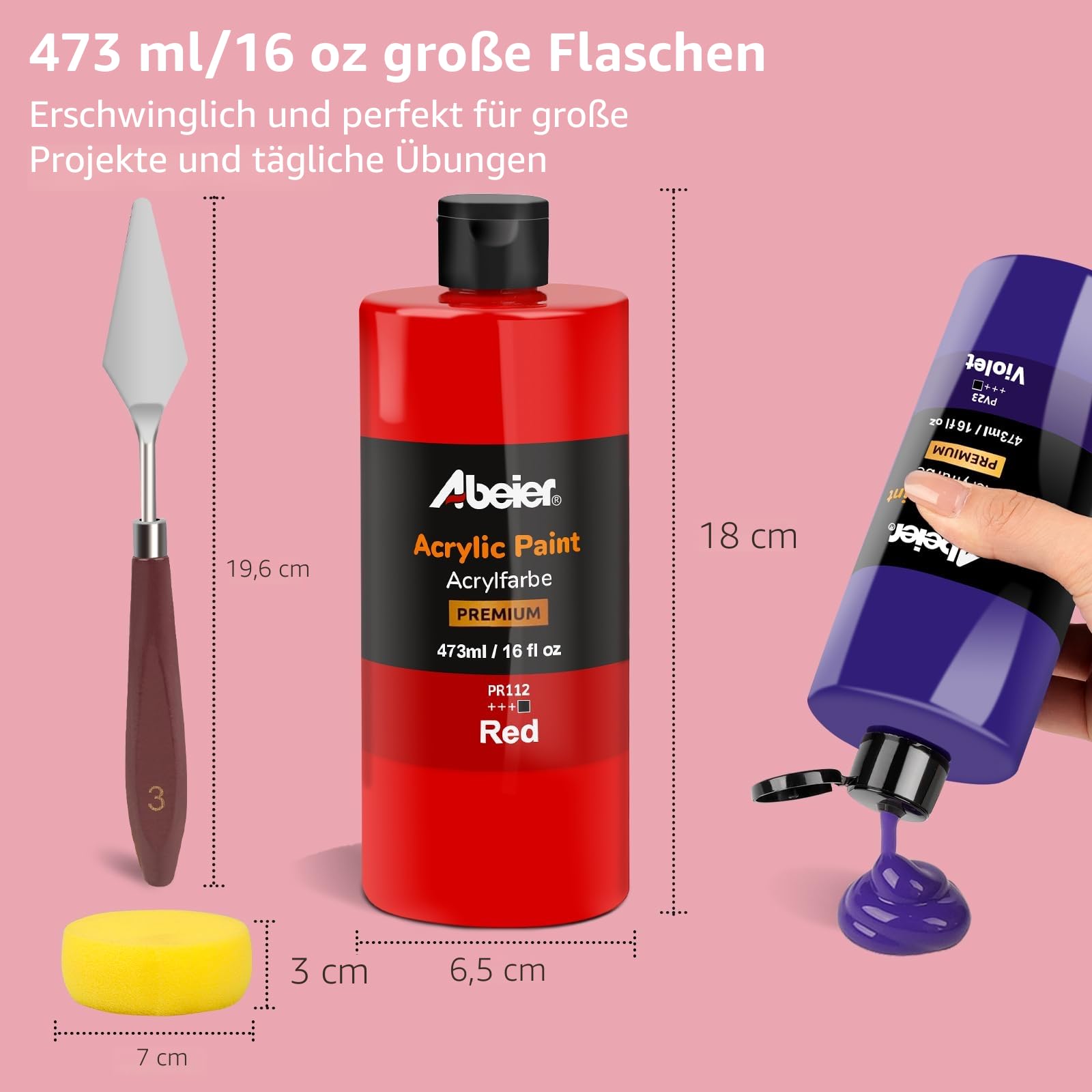 ABEIER Acrylfarben Set je 473 ml x15, Matte Finish, ungiftig, Malerei auf Leinwand, Kunsthandwerk, Holz, Keramik, ideal für Anfänger und Studenten, schnell trocknend, wasserfest und lichtecht