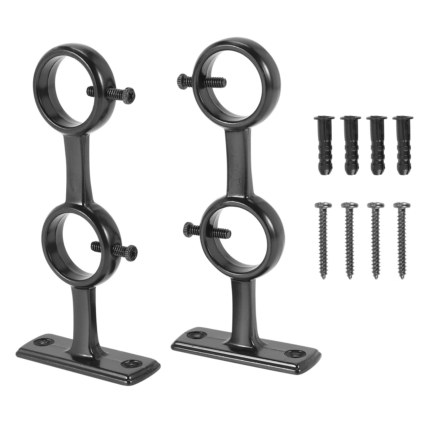 Littimoon Curtain Rod Bracket, 2Pcs Double Curtain Rod Holder, Double Rod Brackets Hooks for Living Room Bedroom Curtain Rods
