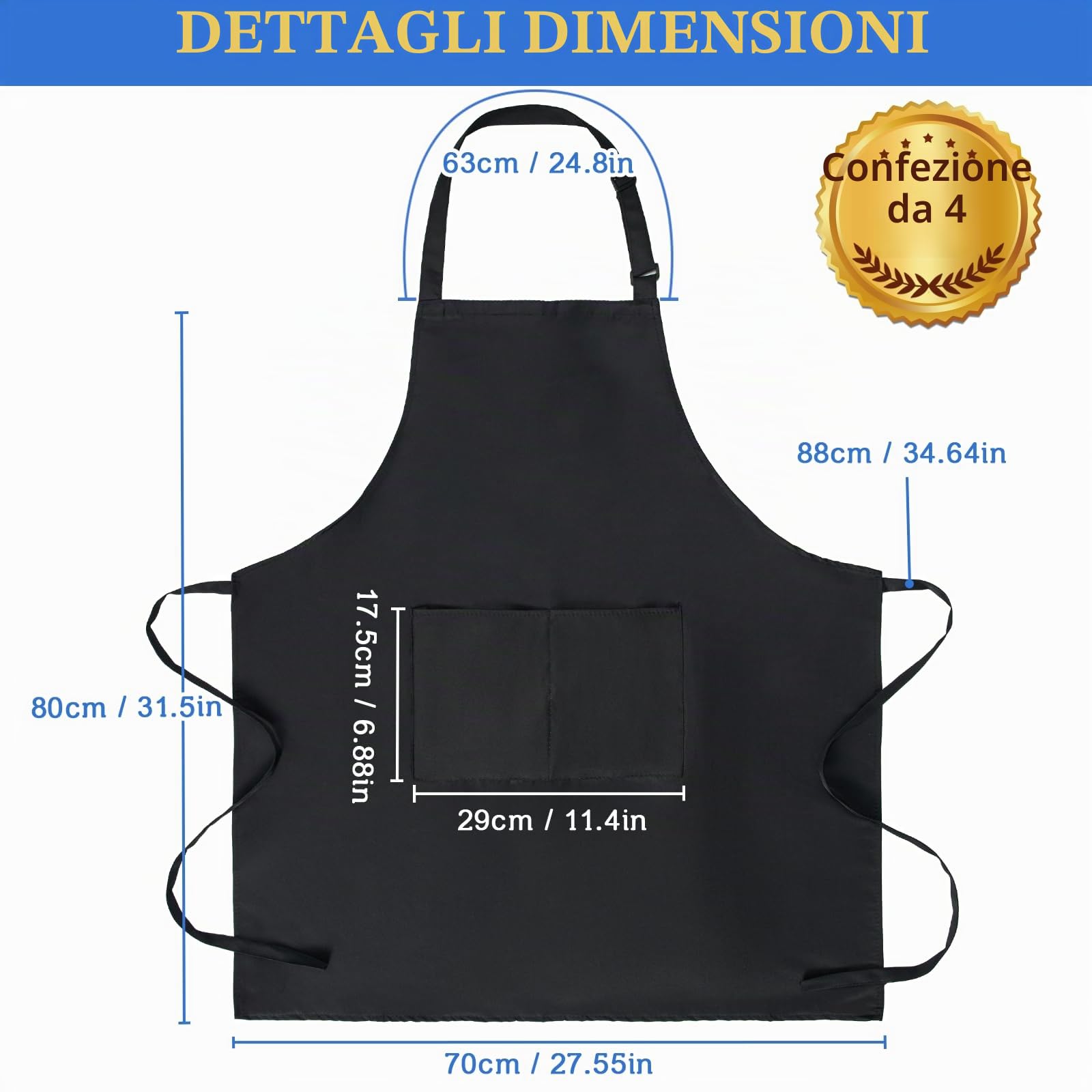4 Pezzi Grembiuli Chef, Grembiule Unisex Regolabili con 2 Tasche, Grembiuli Personalizzabili per Uomo e Donna, Grembiuli Professionali per Cucina, Giardinaggio, Ristorante, Caffetteria