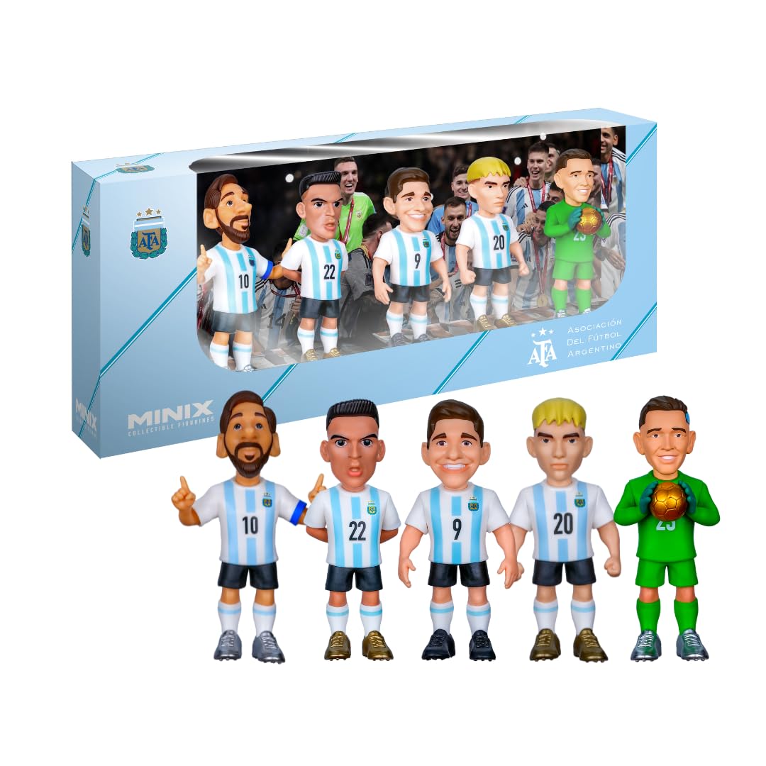 MINIX - Football Stars - World Cup - Pack - Argentina - 5 Figures - Collectible Figure 7 cm (Messi, L Martínez, Alvarez, Mastantuono, D Martínez)