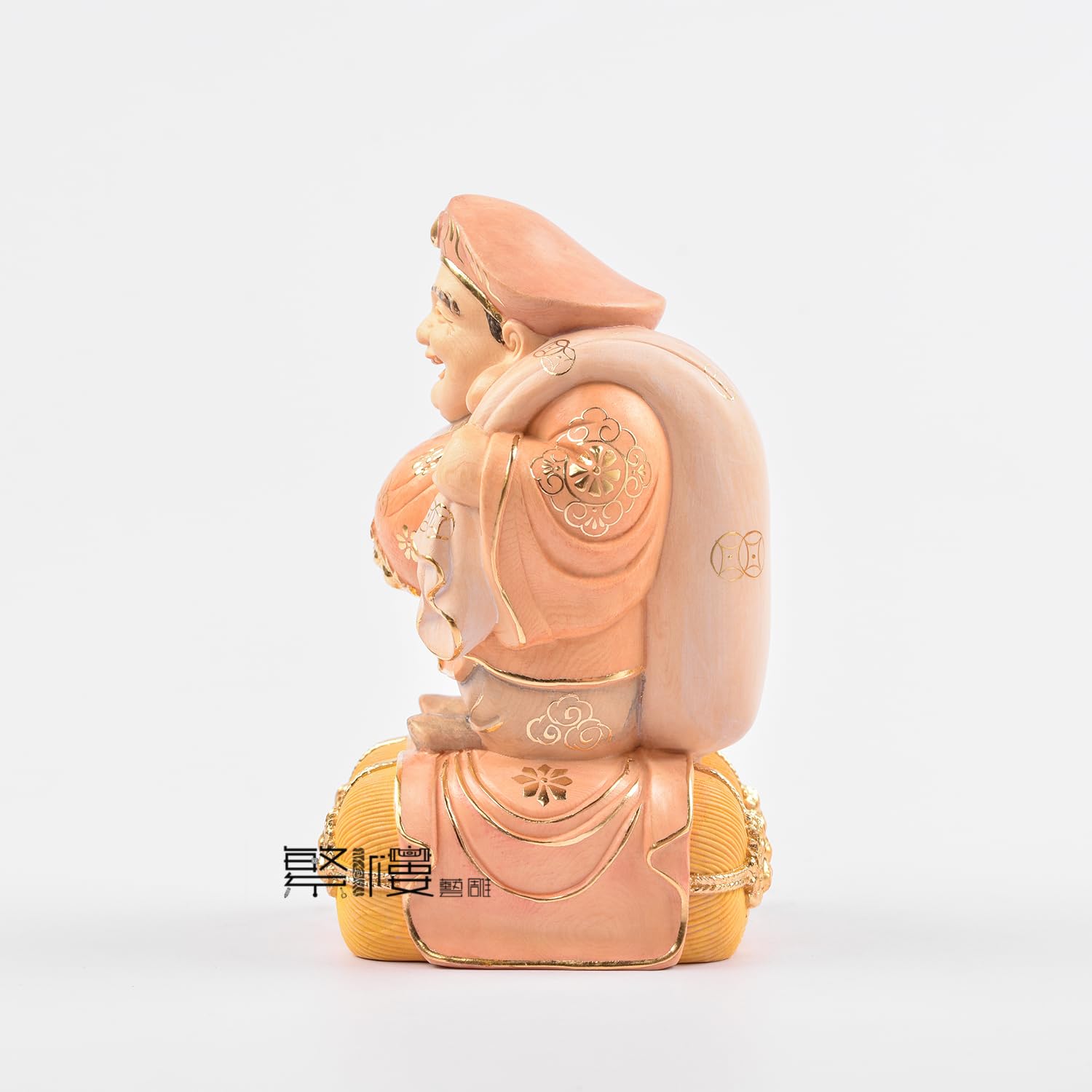 時代提物 七福神根付 天然素材 在銘【大黒様と猿】高4.5cm重