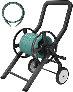 Artigarden Garden Hose Reel Cart with Wheels, Outdoor Heavy Duty Powder-coated Steel Water Storage Winder Holder, Holds 125 ft of 5/8’’ Hose with 3.9 Ft Leader Hose for Outside Lawn Yard, Black