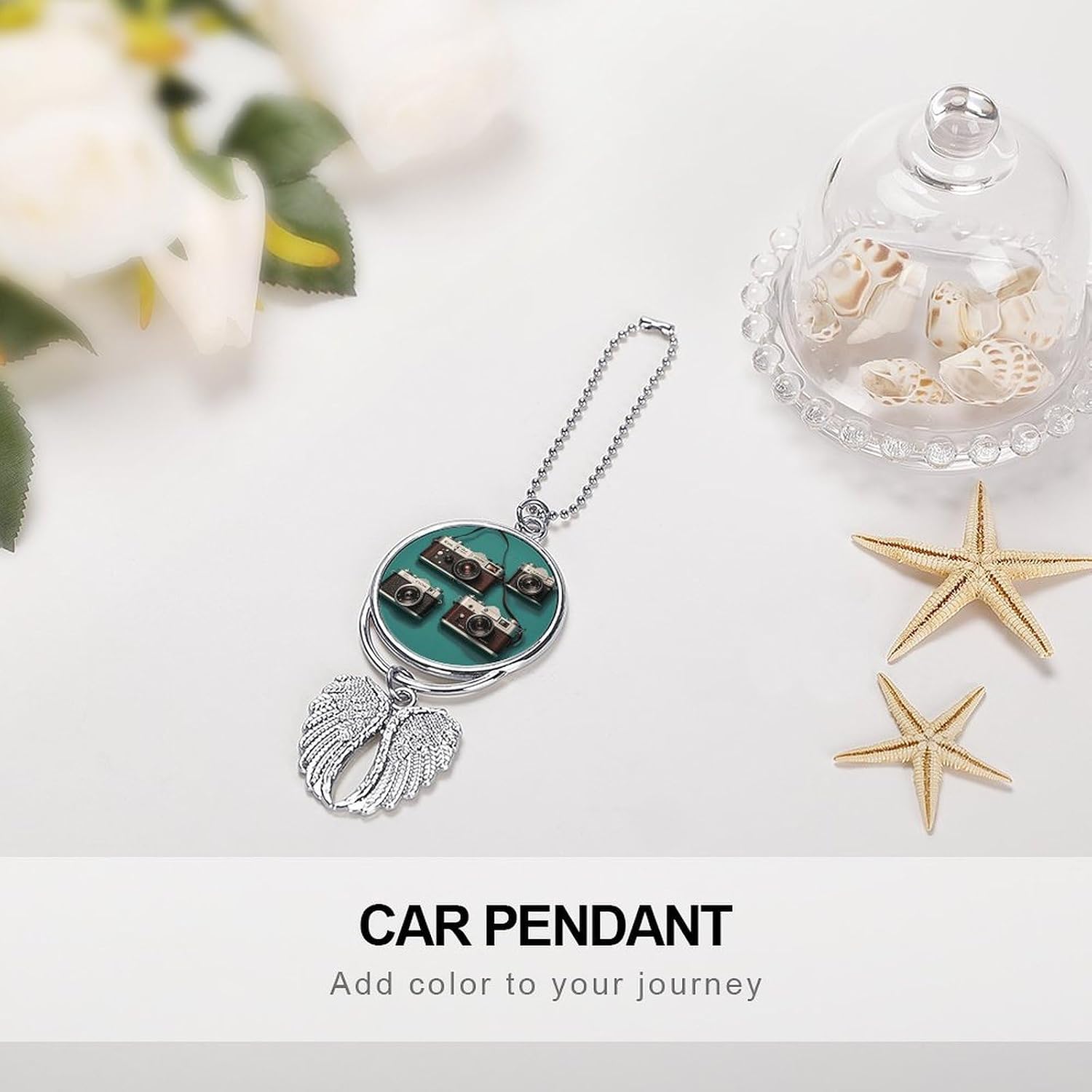 Car Hanging Ornament Angel Wings Retro Cool Camera Collection Car Charms for Rear View Mirror Cute Hanging Cars Accessories Silver Pendant Ornament for Cars Mirror image 4