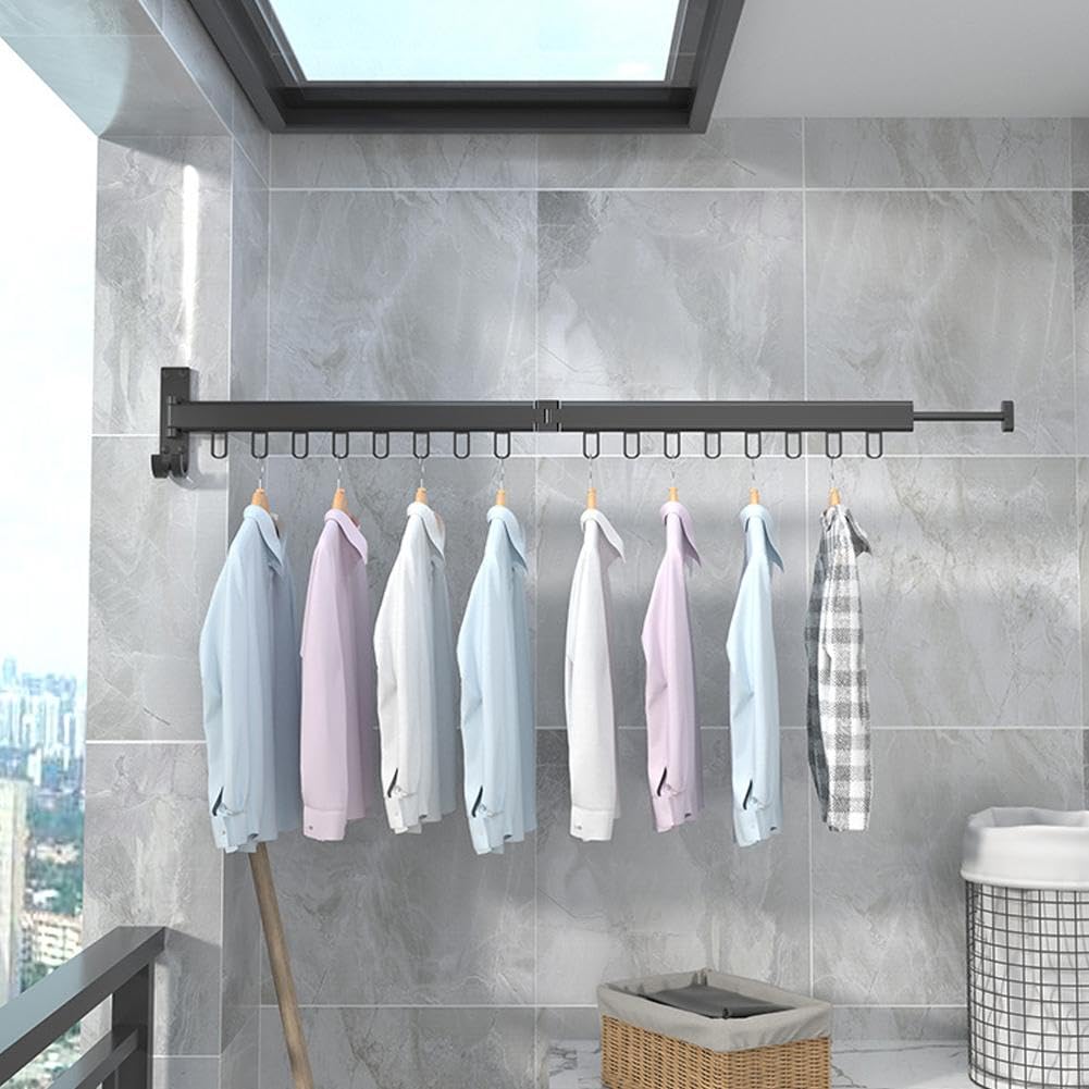 Wall Mounted Retractable Clothes Drying Rack - Foldable, Aluminum, For Balcony, Bathroom, Laundry Room