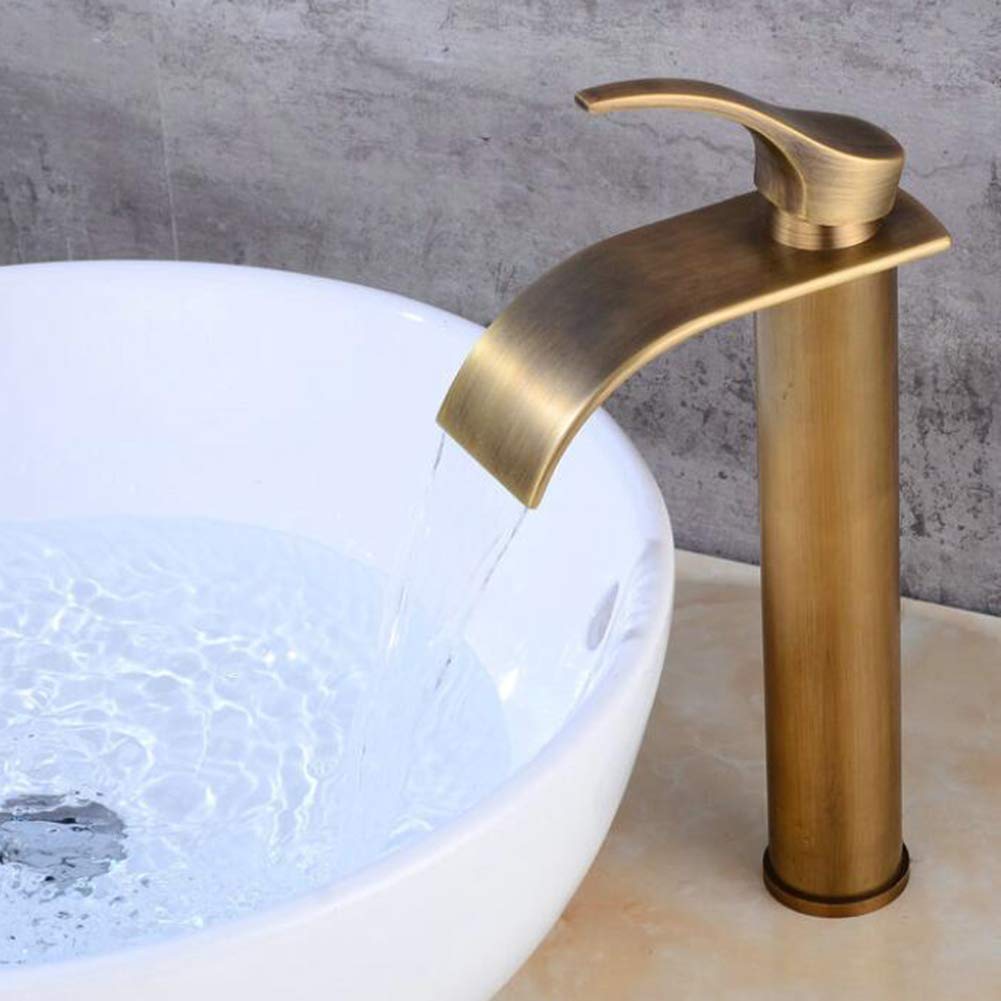 Badarmatur Antik Waschtischarmatur Wasserfall Bad Wasserhahn Hoch Waschbecken Armatur Mischbatterie für Badezimmer aus Messing