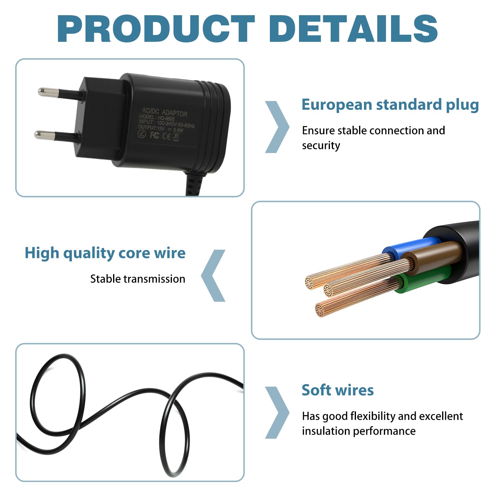 Adattatore per rasoio 15 V, alimentatore di ricambio con connettore USB, compatibile con Philips Series 3000 5000 7000 9000, QP6510 QP6520 MG7745 MG7730 MG7720, RQ HQ AT PT QC QG BT