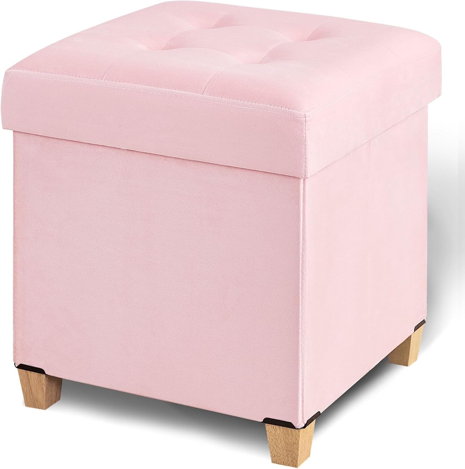 FIMIVIBI 17.7" Ottoman with Storage, Square Storage Ottoman for Dorm, Velvet Ottomans with Legs for Living Room, Bedroom, Pink
