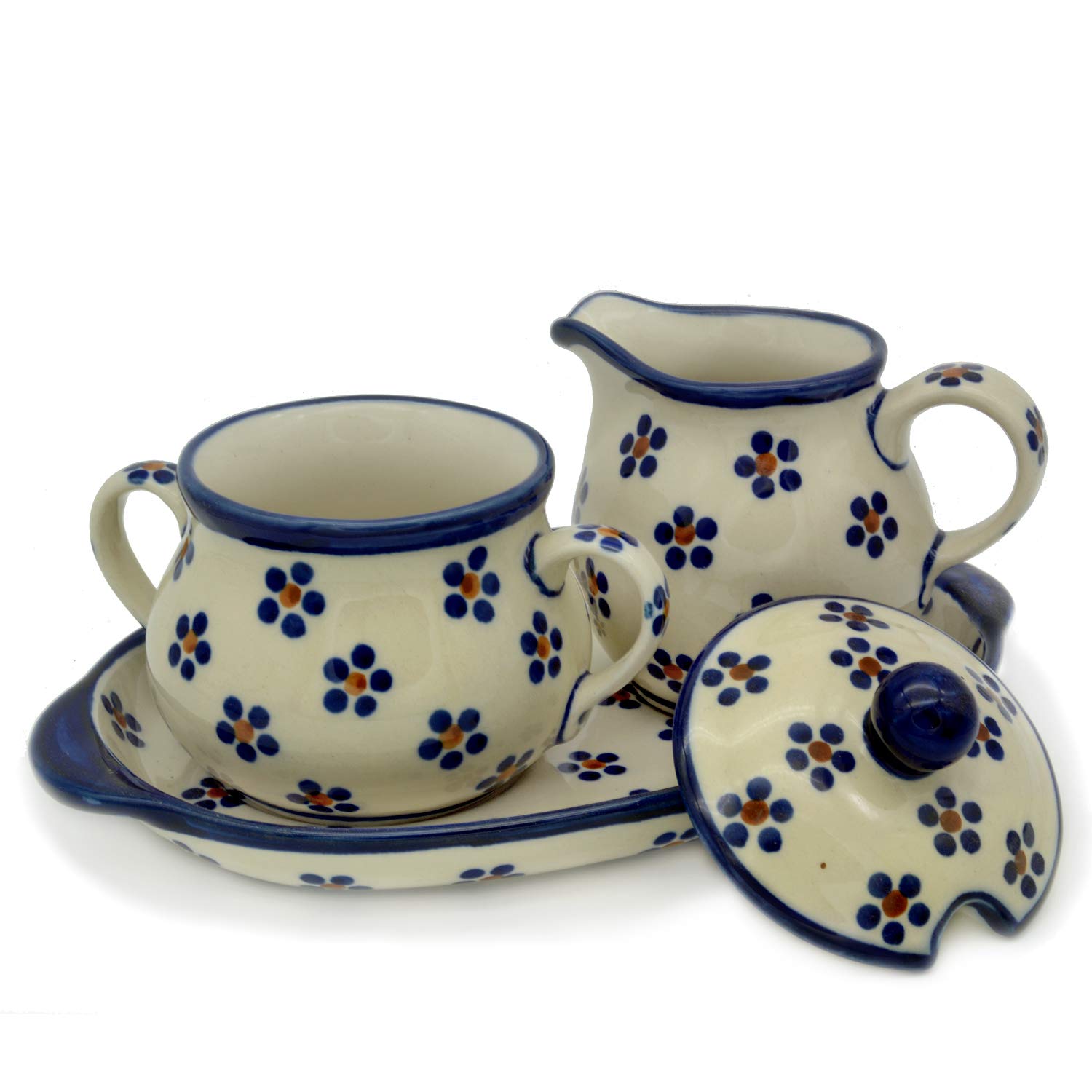 Bunzlauer keramik Milch- und Zucker-Set mit Untersetzer (Dekor Margarete) Küche, Haushalt & Wohnen
