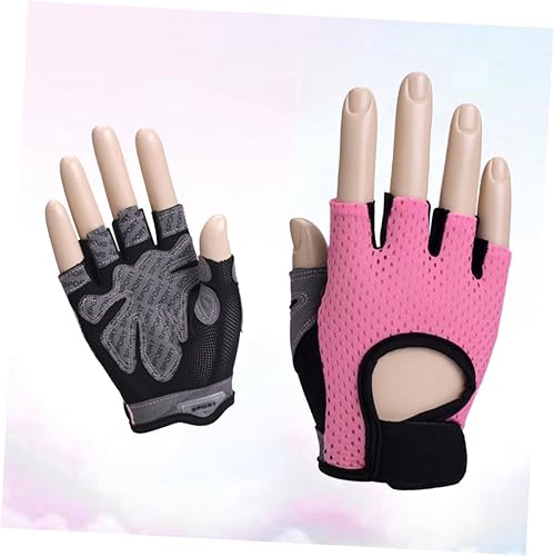 Miniatura 5 de PRETYZOOM Guantes de entrenamiento de medio dedo para mujer con palma de silicona antideslizante, transpirables, absorben el sudor, para