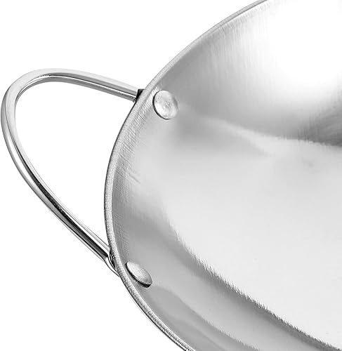 Miniatura 4 de Kichvoe Wok Sartenes de acero inoxidable para freír Pow Stir Fry 2 piezas de fondo plano para uso diario con doble asa olla de cocina para placa de