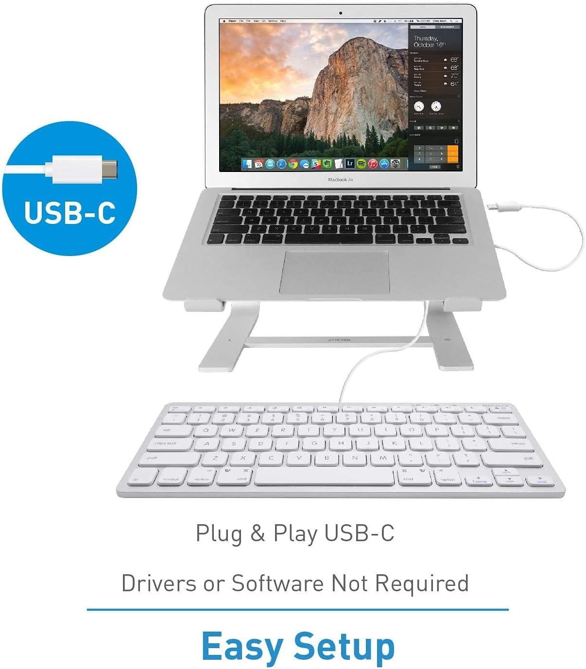 Diagram showing easy plug and play setup with a USB-C connection