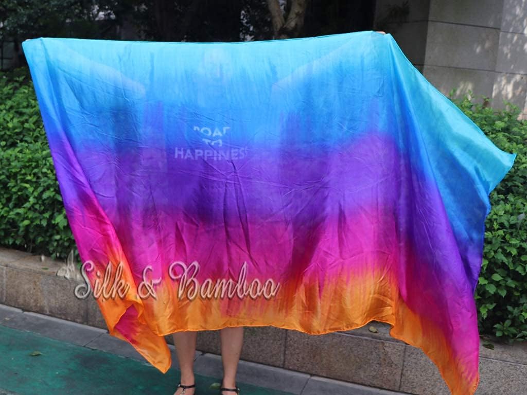 Winged Sirenny Multi-Color Sheer Flowy Diaphanous Oriental Dance Silk Veil, Lightweight Belly Dance Authentic Silk Shawl,Tie-dye Iridescence