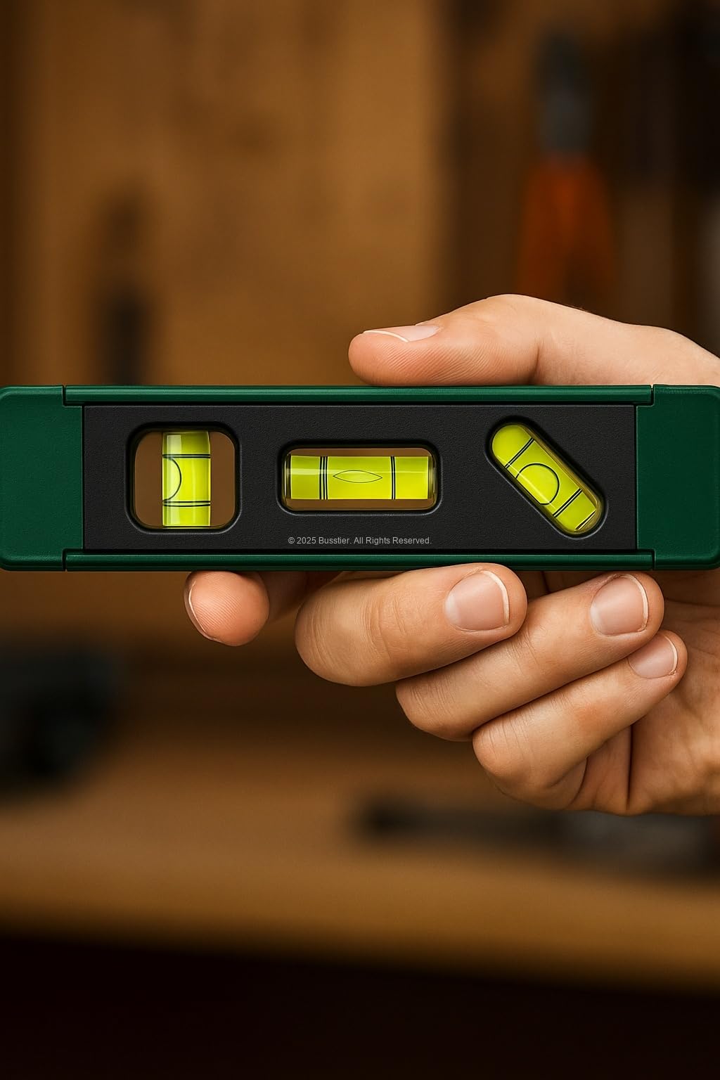 Busstier Mini Su Terazisi, 3 Gözlü, ±2 mm Hassasiyet, Yatay Dikey ve 45° Ölçüm, Ergonomik Taban, Darbeye Dayanıklı, Raf ve Ev Uygulamaları İçin Profesyonel Terazi, Asorti