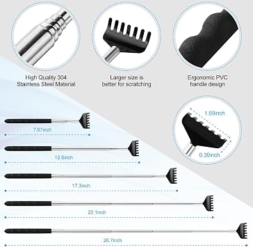 Yeipis 3 Pack Different Back Scratcher Metal Portable Telescoping with Rubber Handles, Extendable Back Massager Tool with Beautiful Box, Stocking Stuffers for Men Women Christmas Presents(Black)