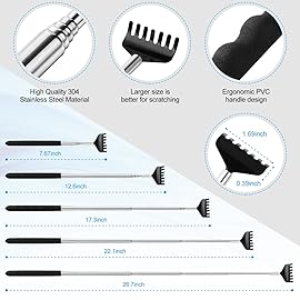 Yeipis 3 Pack Back Scratcher Metal Portable Telescoping with Rubber Handles, Extendable Back Massager Tool with Beautiful Box, White Elephant Stocking Stuffers Gifts for Men Women Christmas Presents